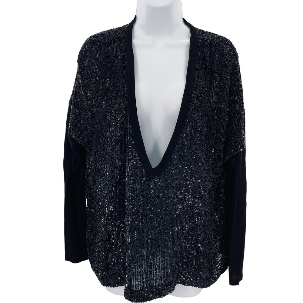 Robert Rodriguez Black Silk Sequin Deep V-Neck El… - image 2